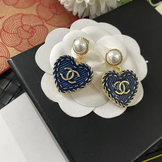 Chanel Denim Enamel Heart Shape Earrings