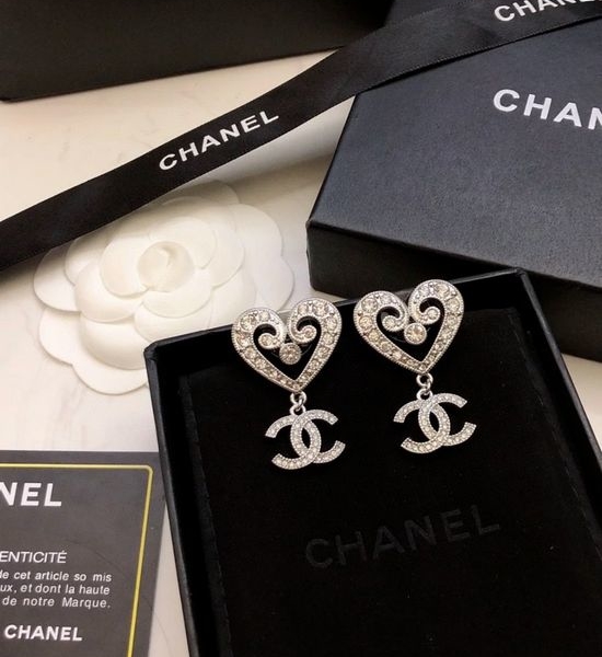 Chanel Hollow Heart Tassel Stud Earrings