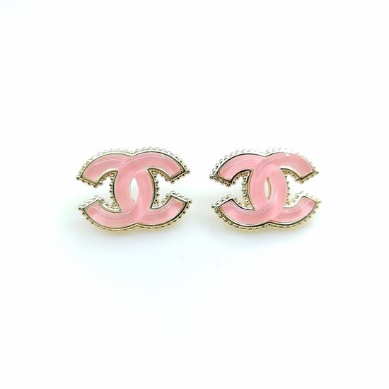 Chanel Pink Stud Earrings Brass Material