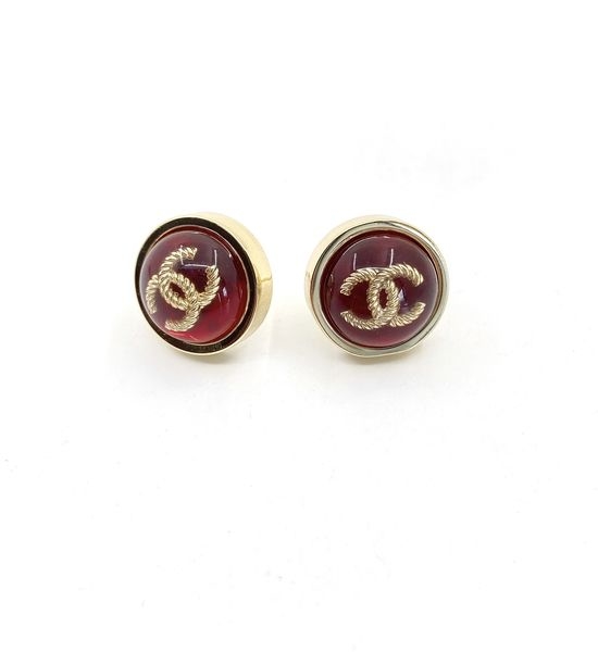 Chanel Round Red Stud Earrings Brass Material