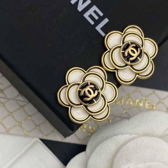 Chanel Enamel Craft Camellia Stud Earrings