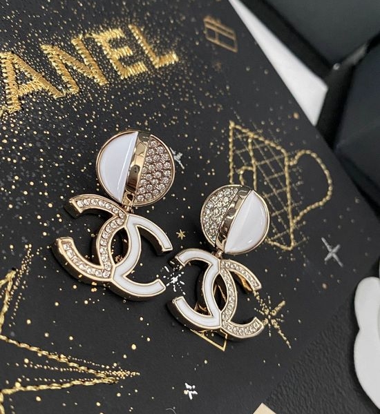 Chanel Black White Ring Letter Stud Earrings