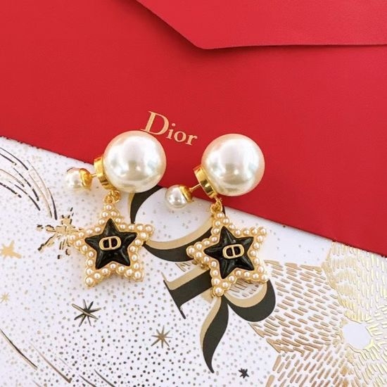 Christian Dior CD Star Pearl Letter Stud Earrings
