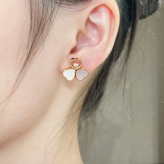 Chopard Agate Mother of Pearl Heart Stud Earrings