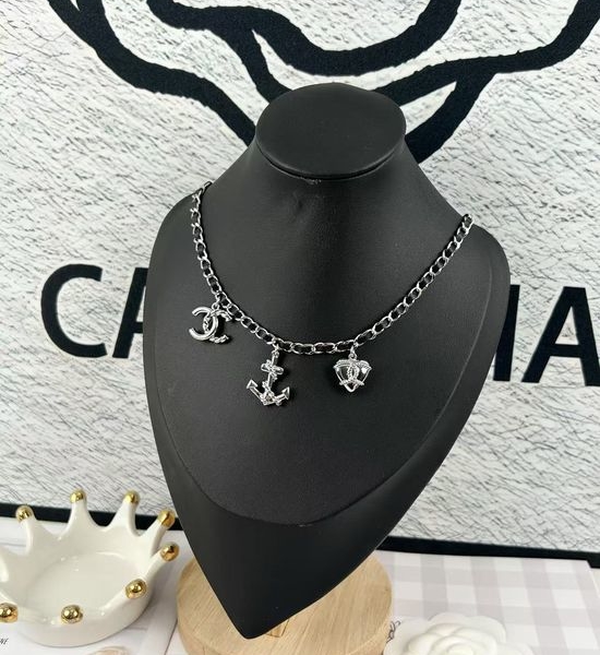 Chanel Leather Wrapped Anchor Heart Pendant Necklace