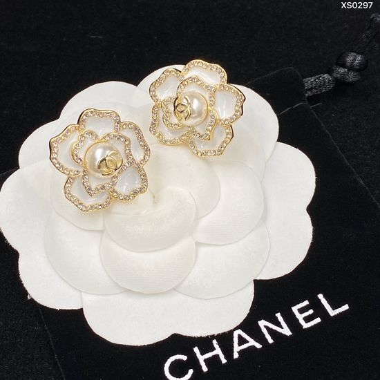 Chanel Camellia Diamond Pearl Stud Earrings