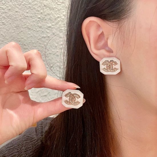 Chanel Square Rhinestone Inlaid Stud Earrings