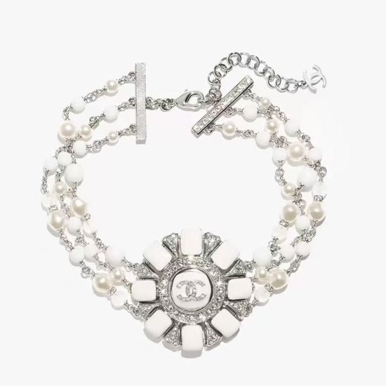 Chanel Triple Layer Pearl Crystal Pendant Necklace