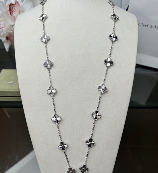 Van Cleef & Arpels VCA White Gold Carved Floral Necklace