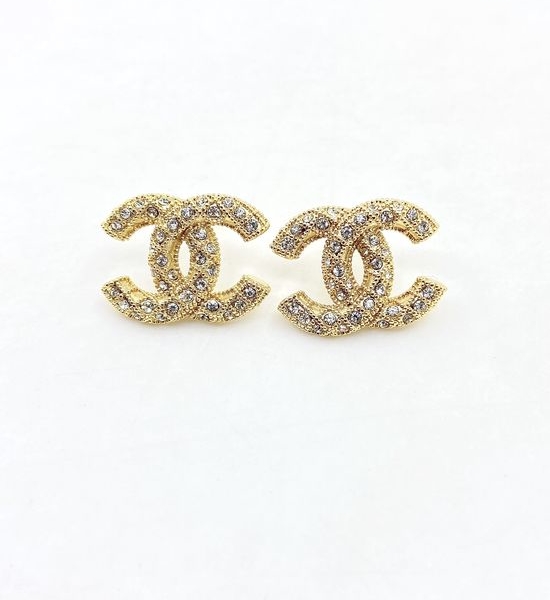 Chanel Full Diamond Double Letter Stud Earrings