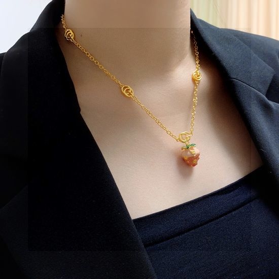 Gucci Vintage Style Strawberry Pendant Necklace