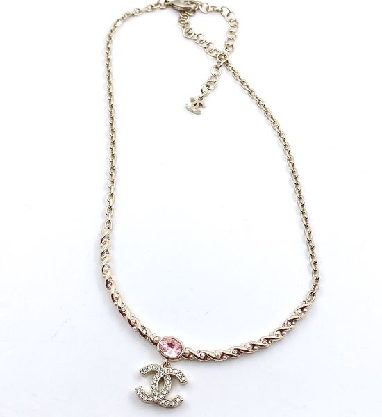 Chanel Oval Pink Diamond Choker Necklace Brass