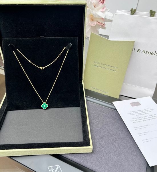 Van Cleef & Arpels VCA Malachite Clover Zircon Necklace