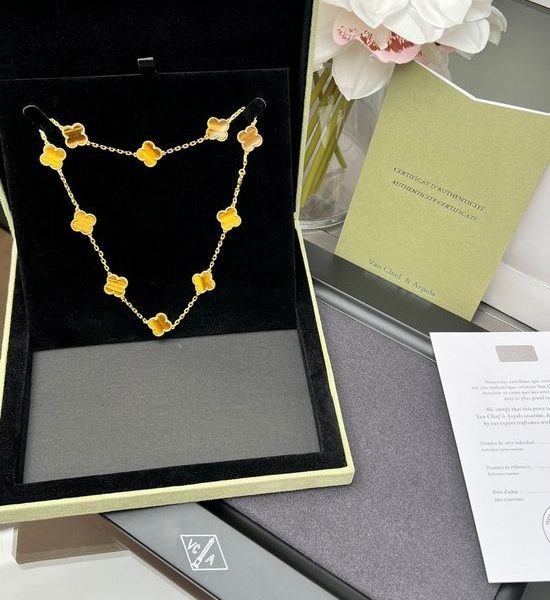 Van Cleef & Arpels VCA Tiger s Eye Clover Necklace Jewelry