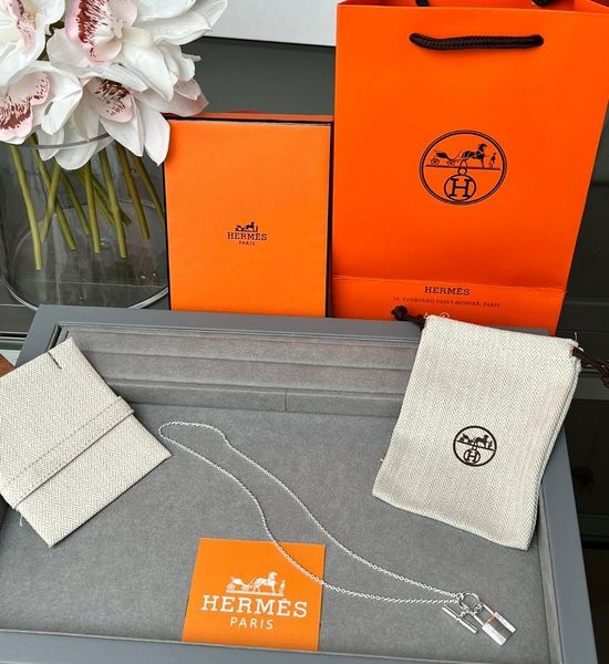 Hermes Silver Lock Pendant Clavicle Necklace