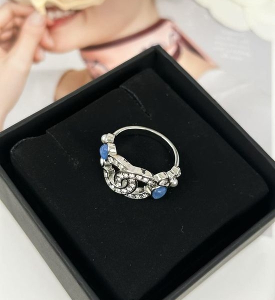 Chanel Blue Zircon Heart Diamond Silver Ring