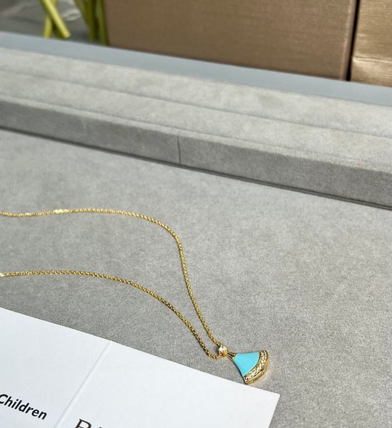 Bottega Veneta BV Turquoise Inlaid Diamond Fan Necklace