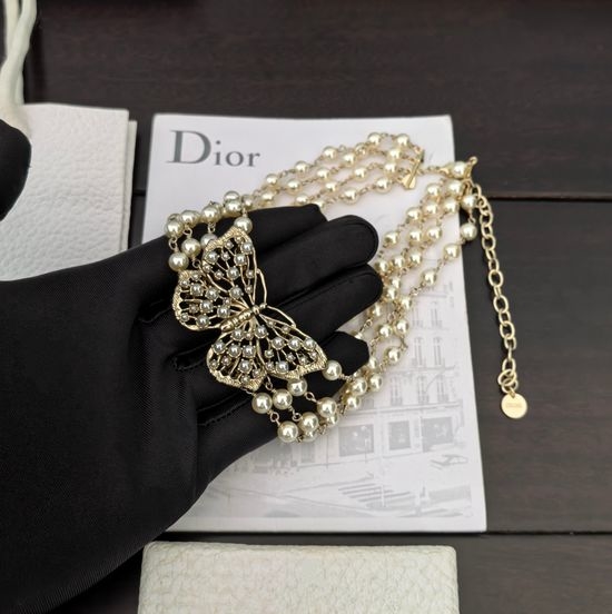 Christian Dior CD Heavy Lace Butterfly Three-Layer Necklace