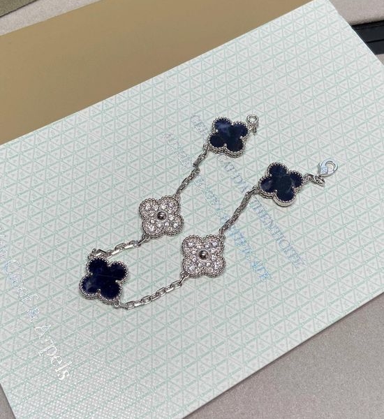 Van Cleef & Arpels VCA Four Leaf Clover Five Flower Bracelet Natural Stone
