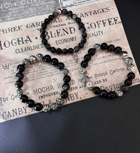 Chrome Hearts Obsidian Silver Bead Bracelet