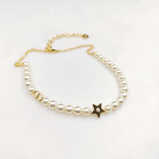 Christian Dior CD Star Pearl Necklace Premium Brass Material