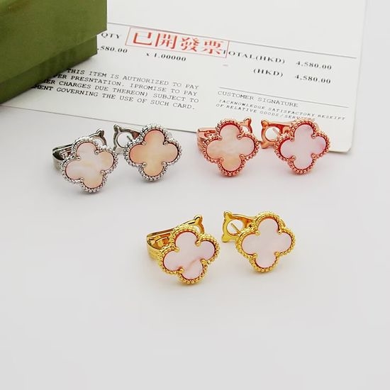 Van Cleef & Arpels VCA Four Leaf Clover Pink Shell Earrings