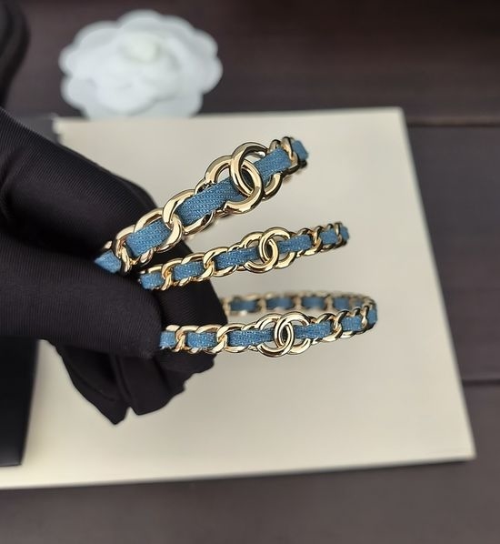 Chanel Three Piece Blue Bangle Set Brass