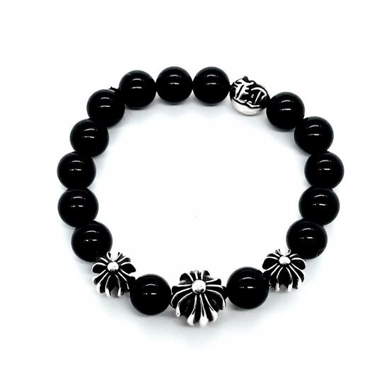 Chrome Hearts Classic Black Obsidian Bead Bracelet
