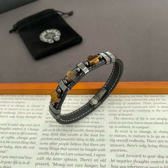 Chrome Hearts Tiger Eye Cross Leather Rope Bracelet