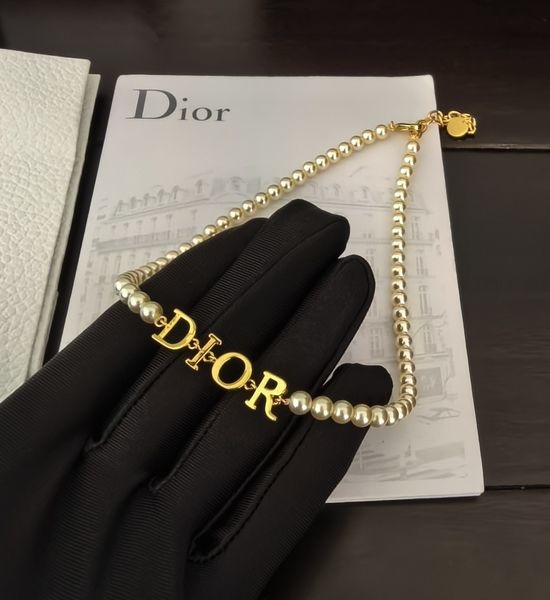 Christian Dior CD Letter Pearl Pendant Necklace