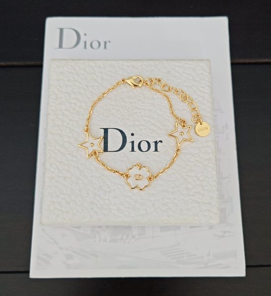Christian Dior CD Clover Star Pattern Brass Bracelet