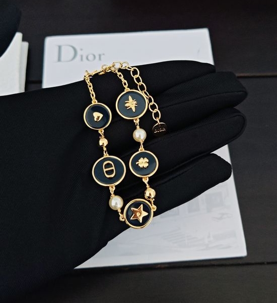 Christian Dior CD Black Round Charm Bracelet