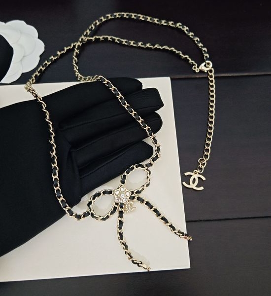 Chanel Black Leather Bow Waist Chain