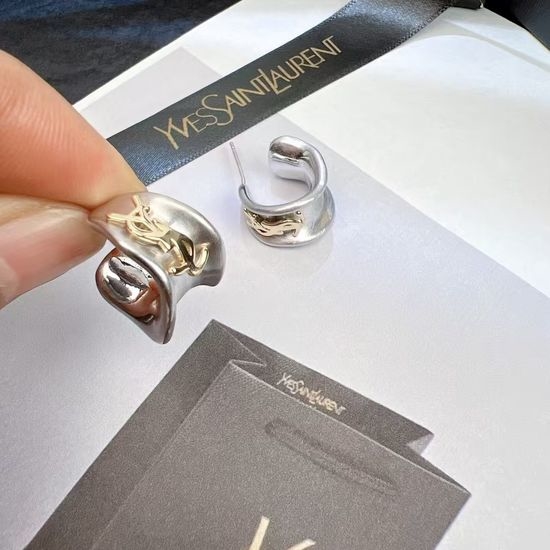 Yves Saint Laurent YSL Two Tone Circle Drop Earrings