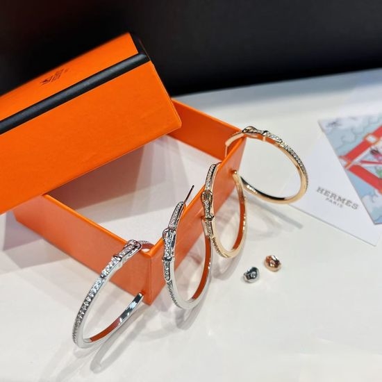 Hermes Rhinestone Buckle Shape Stud Earrings