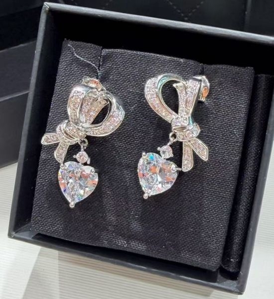 Graff Full Diamond Bow Heart Dangle Earrings