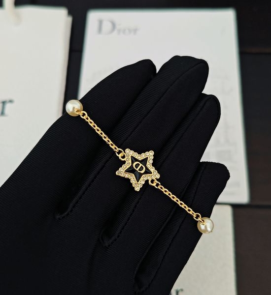 Christian Dior CD Black Star Logo Bracelet Brass Material