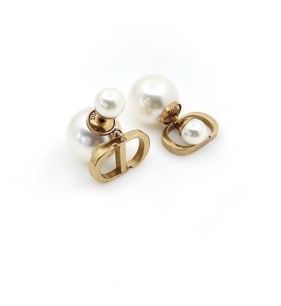 Christian Dior CD Two Size Pearl Stud Earrings