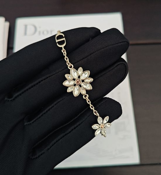 Christian Dior CD Crystal Flower Brass Charm Bracelet