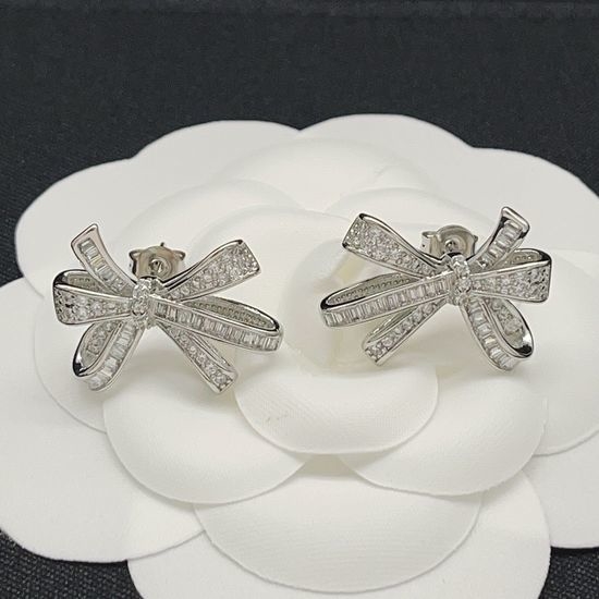 Fendi Silver Diamond Bow Stud Earrings