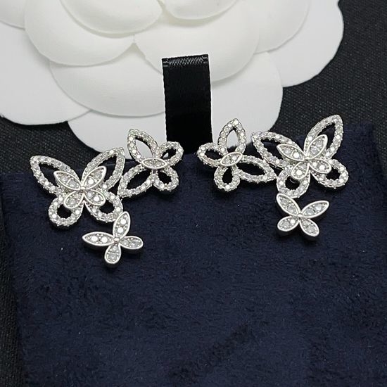 Polo Ralph Lauren Silver Three Butterfly Diamond Stud Earrings