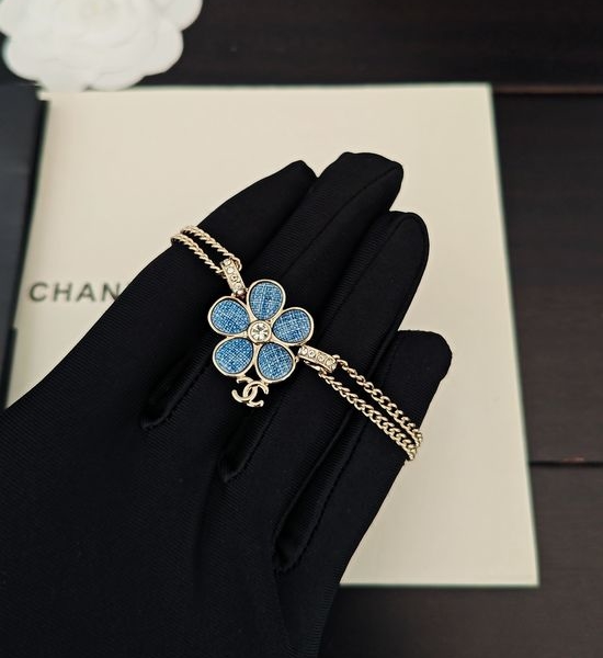 Chanel Blue Flower Crystal Double Layer Bracelet