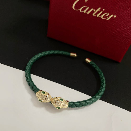 Cartier Leather Cord Bracelet Diamond Inlaid Craft