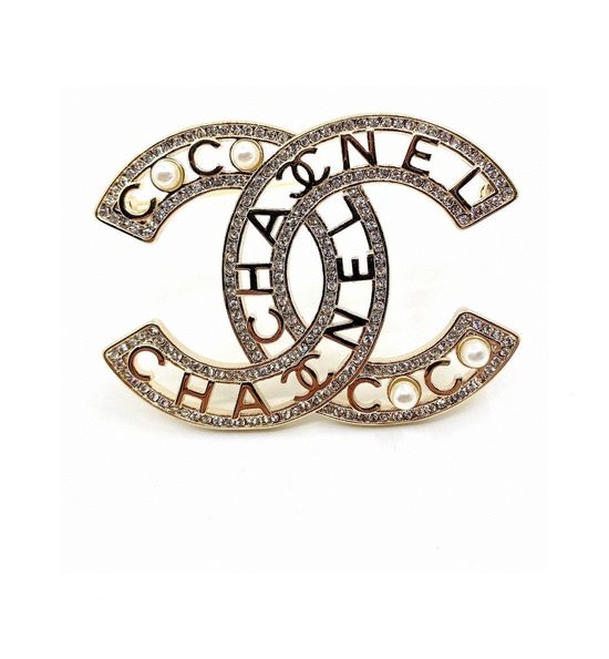 Chanel Pearl Letter Hollow Brooch Rhinestone Jewelry