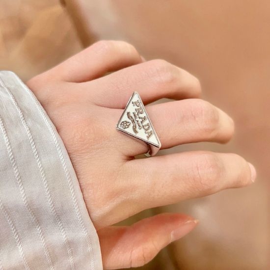 Prada Black and White Triangle Open Ring