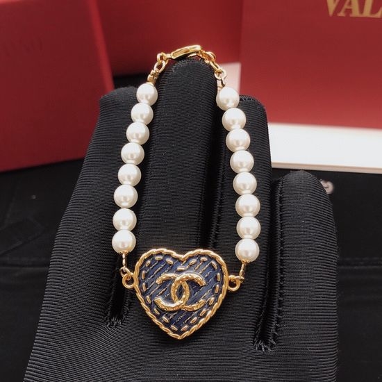 Chanel Denim Heart Brass Bracelet