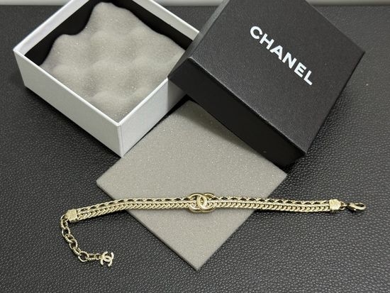 Chanel Black Leather Brass Bracelet