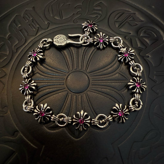 Chrome Hearts Vintage Cross Pink Crystal Bracelet