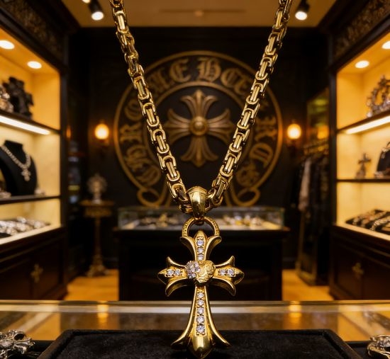 Chrome Hearts Gold Finish Vintage Pattern Necklace