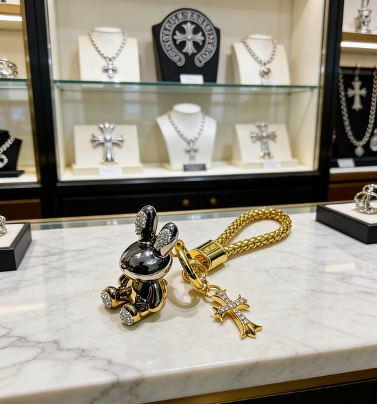 Chrome Hearts Black Gold Rhinestone Rabbit Charm